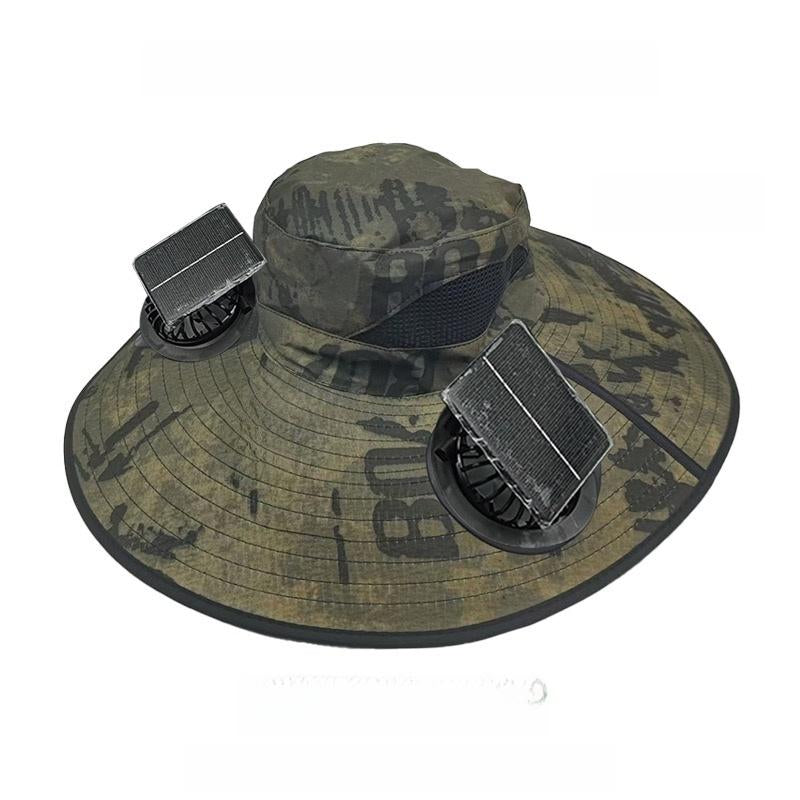 Outdoor Wide-Brimmed Sun Hat with Solar Fan, Unisex Fishing Solar Fan Hat, Fisherman'S Hat with Built-In Fan, Suitable for Fishing, Hiking, Camping, Fathers Day Gift