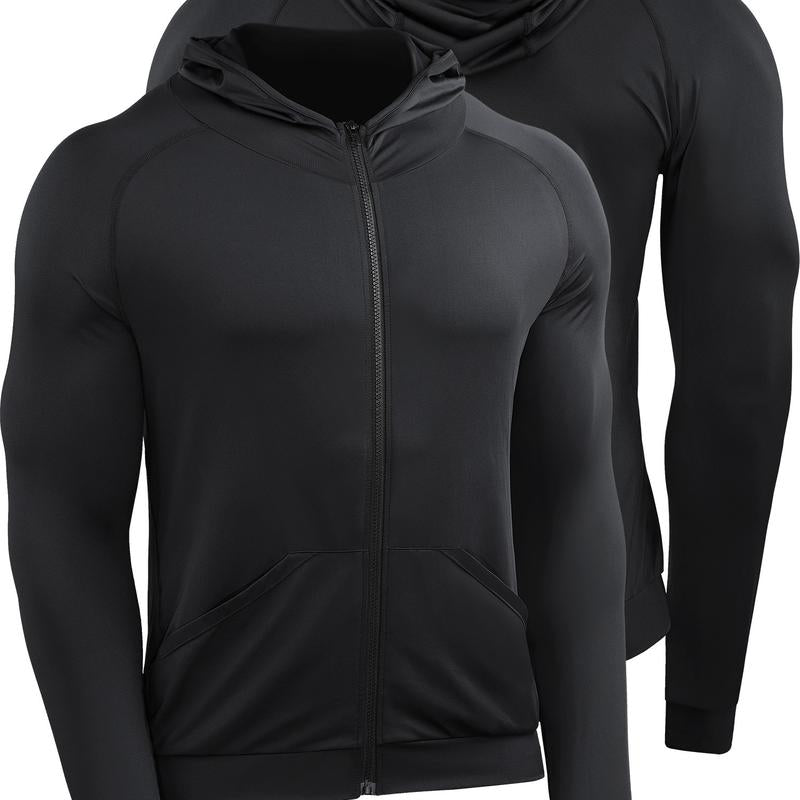 CADMUS Outdoorfun Men'S Full-Zip Athletic Jacket with Hoodies Workout Long Sleeve Fishing Hiking Performance Shirt
