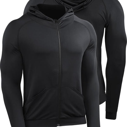 CADMUS Outdoorfun Men'S Full-Zip Athletic Jacket with Hoodies Workout Long Sleeve Fishing Hiking Performance Shirt
