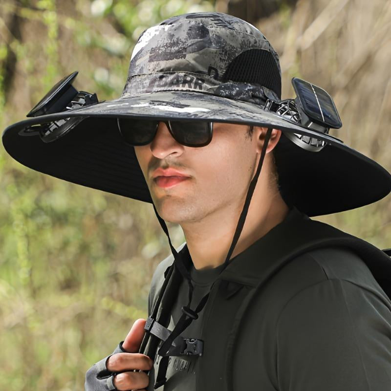 Outdoor Wide-Brimmed Sun Hat with Solar Fan, Unisex Fishing Solar Fan Hat, Fisherman'S Hat with Built-In Fan, Suitable for Fishing, Hiking, Camping, Fathers Day Gift