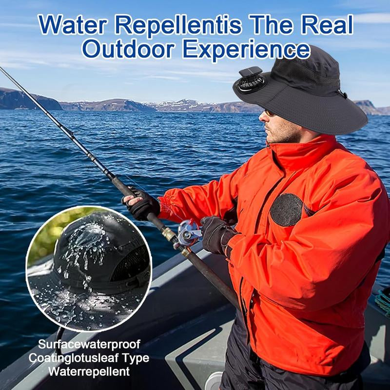 Outdoor Wide-Brimmed Sun Hat with Solar Fan, Unisex Fishing Solar Fan Hat, Fisherman'S Hat with Built-In Fan, Suitable for Fishing, Hiking, Camping, Fathers Day Gift