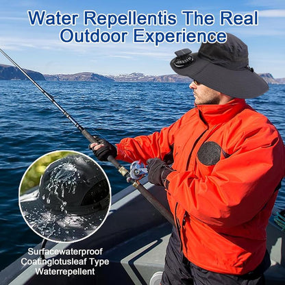Outdoor Wide-Brimmed Sun Hat with Solar Fan, Unisex Fishing Solar Fan Hat, Fisherman'S Hat with Built-In Fan, Suitable for Fishing, Hiking, Camping, Fathers Day Gift