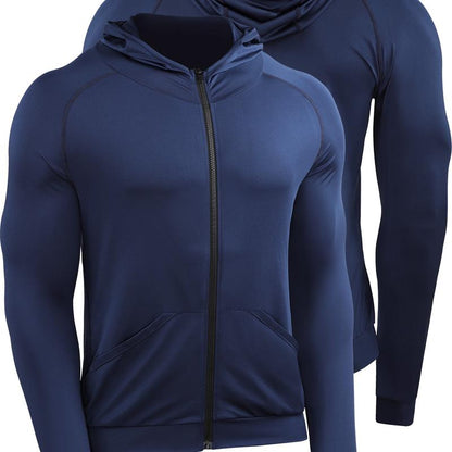 CADMUS Outdoorfun Men'S Full-Zip Athletic Jacket with Hoodies Workout Long Sleeve Fishing Hiking Performance Shirt