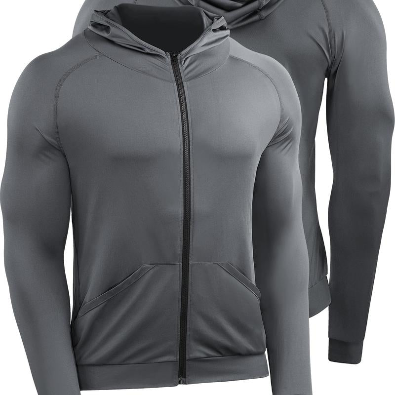 CADMUS Outdoorfun Men'S Full-Zip Athletic Jacket with Hoodies Workout Long Sleeve Fishing Hiking Performance Shirt