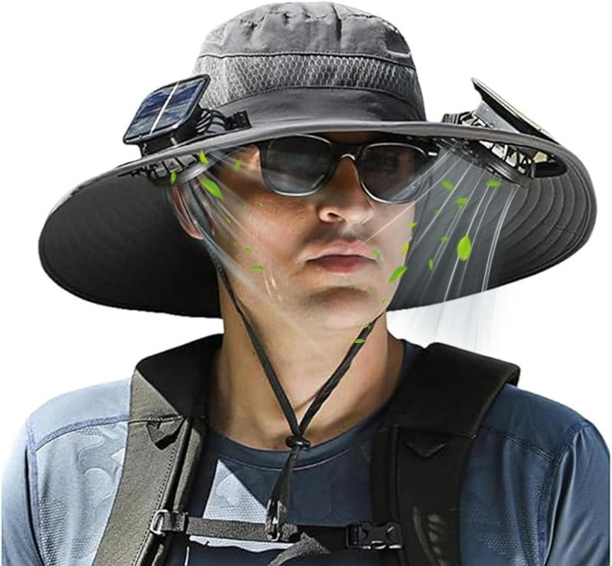 Outdoor Wide-Brimmed Sun Hat with Solar Fan, Unisex Fishing Solar Fan Hat, Fisherman'S Hat with Built-In Fan, Suitable for Fishing, Hiking, Camping, Fathers Day Gift