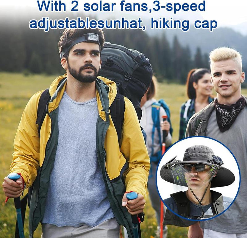 Outdoor Wide-Brimmed Sun Hat with Solar Fan, Unisex Fishing Solar Fan Hat, Fisherman'S Hat with Built-In Fan, Suitable for Fishing, Hiking, Camping, Fathers Day Gift