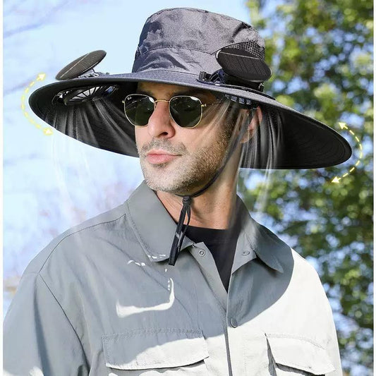 Outdoor Wide-Brimmed Sun Hat with Solar Fan, Unisex Fishing Solar Fan Hat, Fisherman'S Hat with Built-In Fan, Suitable for Fishing, Hiking, Camping, Fathers Day Gift